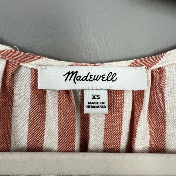 Madewell size XS striped short sleeve button front peplum top - Picture 2 of 8